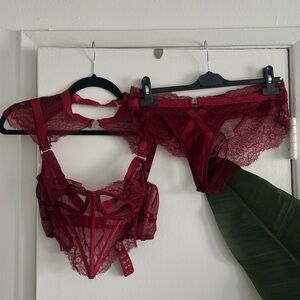 Thistle and Spire Red Lace Bra with Decorative Straps